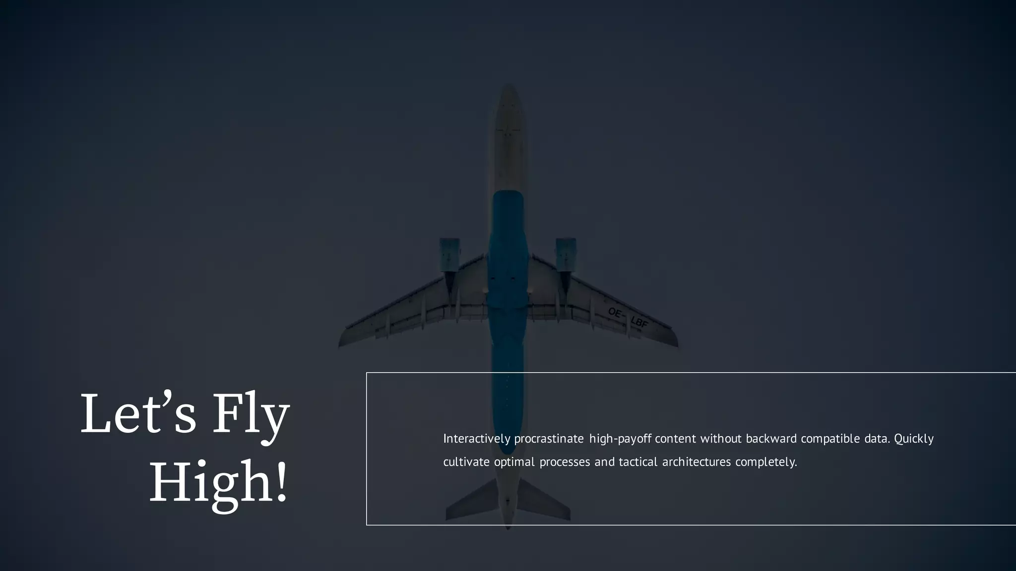 Let’s Fly
High!
Interactively procrastinate high-payoff content without backward compatible data. Quickly
cultivate optimal processes and tactical architectures completely.
 