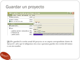 Guardar un proyecto JClic guardará la versión actual del proyecto en su carpeta correspondiente dentro de “proyects”, salvo que le indiquemos otra cosa o queramos guardar otra versión del mismo o con otro nombre 