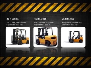 R25 | Diesel, Gasolina, GLP
Capacidade 2.0 a 2.5t
25 R SERIES
35R | Diesel, GLP, Gasolina
Capacidade: 3.0 a 3.5t
35 R SERIES
R45 | Gasolina, GLP, Diesel
Capacidade: 4.0 a 5.0t
45 R SERIES
 