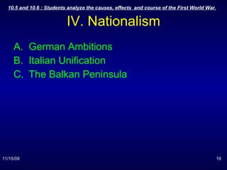 IV. Nationalism German Ambitions Italian Unification The Balkan Peninsula 