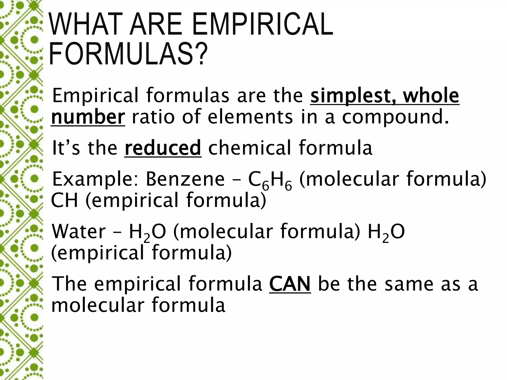 Empirical and molecular formulas | PPTX | Chemistry | Science