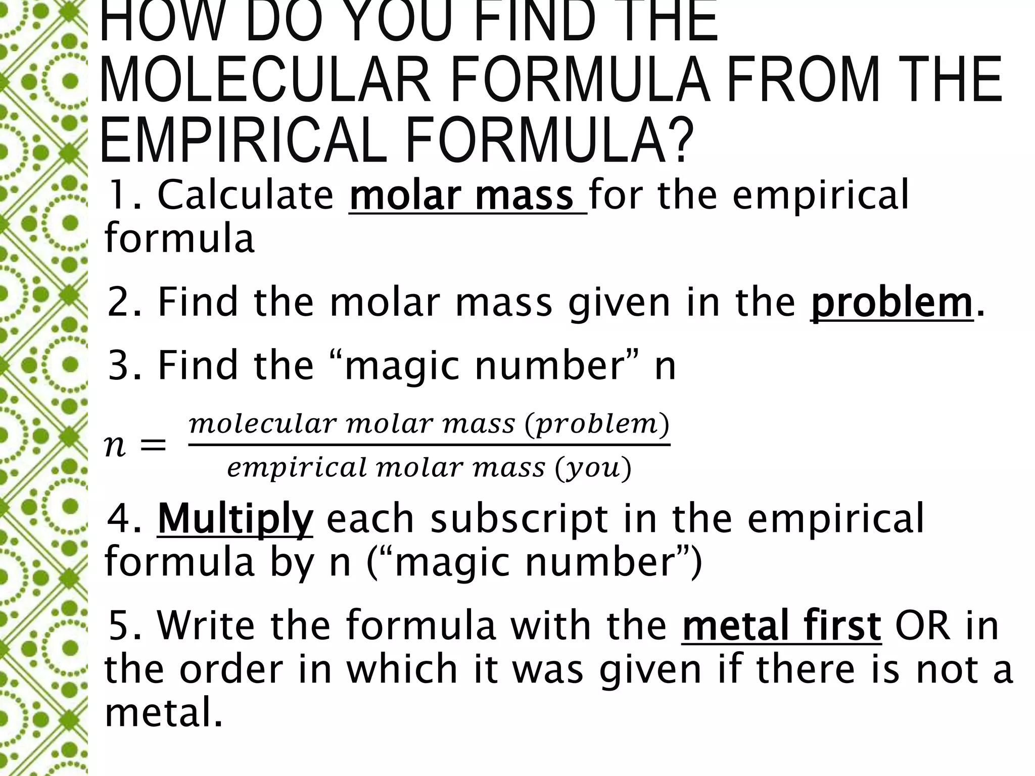 Empirical and molecular formulas | PPTX | Chemistry | Science