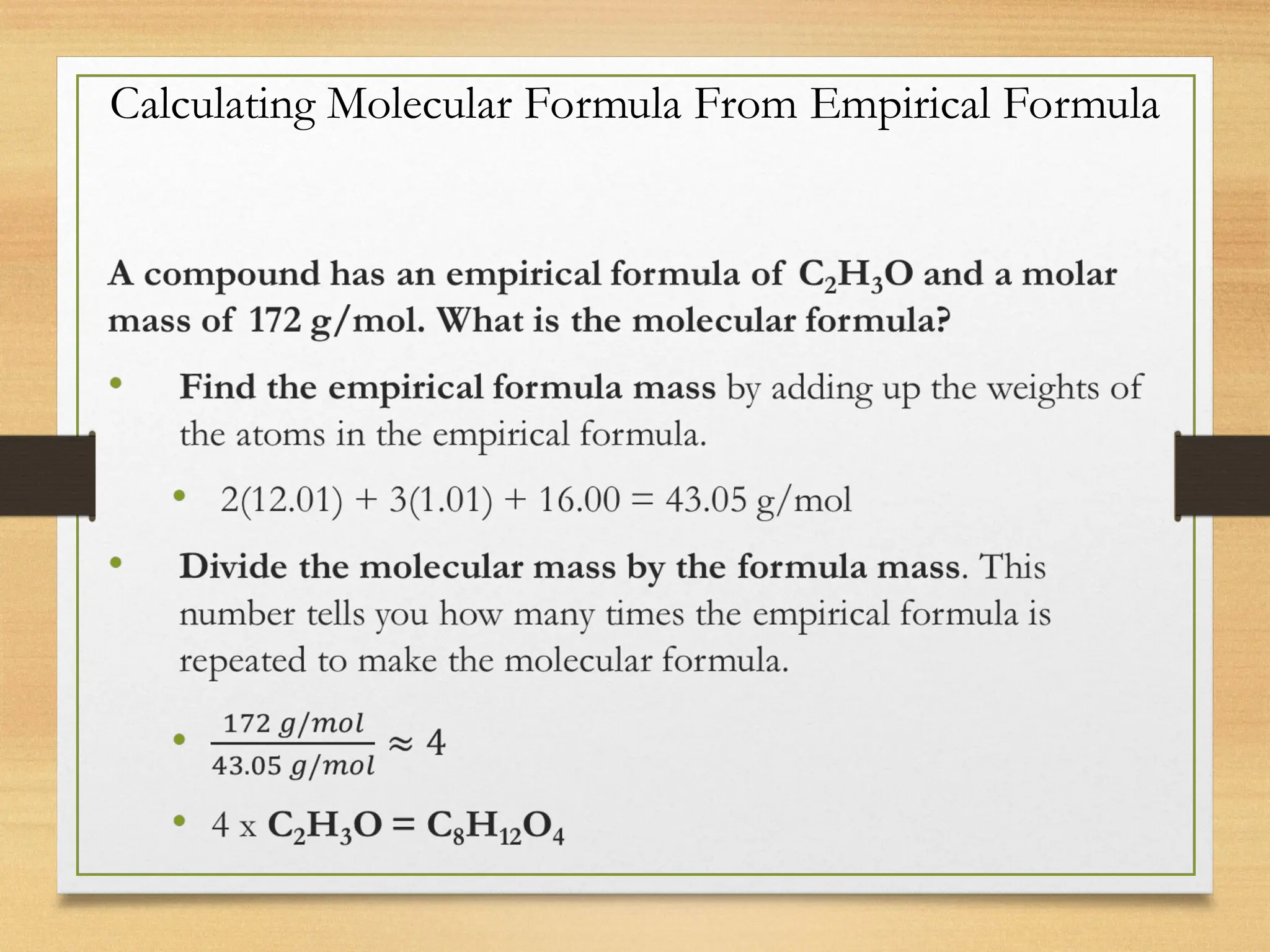 Calculating Molecular Formula From Empirical Formula
 