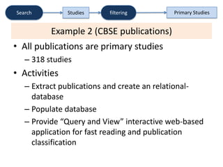 Search         Studies   filtering         Primary Studies


          Example 2 (CBSE publications)
• All publications ar...