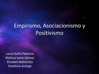Empirismo, Asociacionismo y
Positivismo

Laura Sofía Palencia
Melissa Lenis Gómez
Elisabet Atehortúa
Estefanía Arango

 