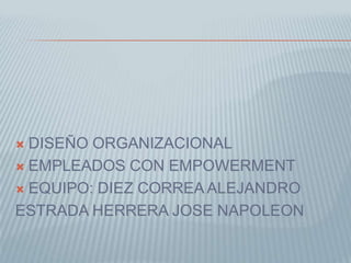 DISEÑO ORGANIZACIONAL EMPLEADOS CON EMPOWERMENT EQUIPO: DIEZ CORREA ALEJANDRO ESTRADA HERRERA JOSE NAPOLEON 