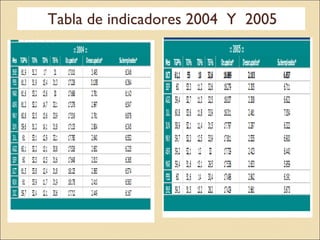 Tabla de indicadores 2004  Y  2005 