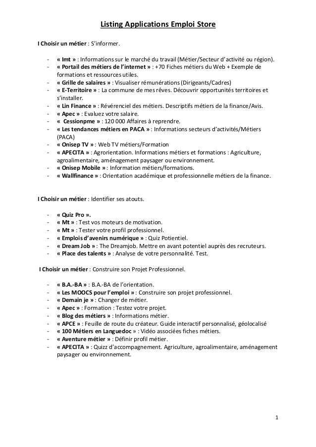 Emploi Store Liste Des Applications Fevrier 2016