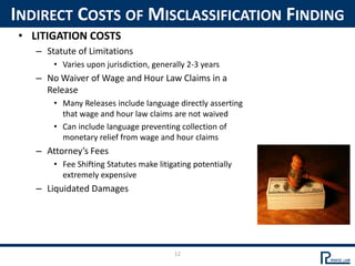 12
INDIRECT COSTS OF MISCLASSIFICATION FINDING
• LITIGATION COSTS
– Statute of Limitations
• Varies upon jurisdiction, gen...