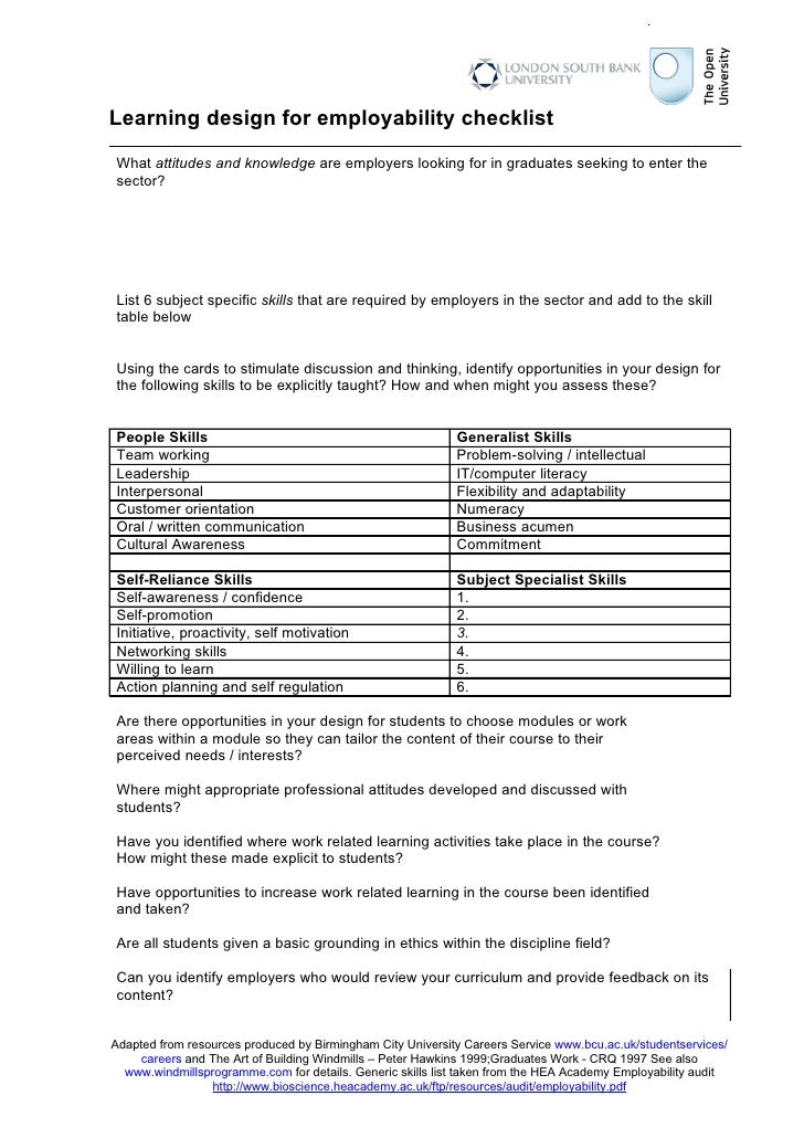 employability checklist employability skills checklist