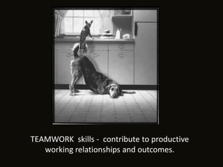 TEAMWORK skills - contribute to productive
   working relationships and outcomes.
 