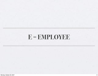 E = EMPLOYEE




Monday, October 29, 2007                  8