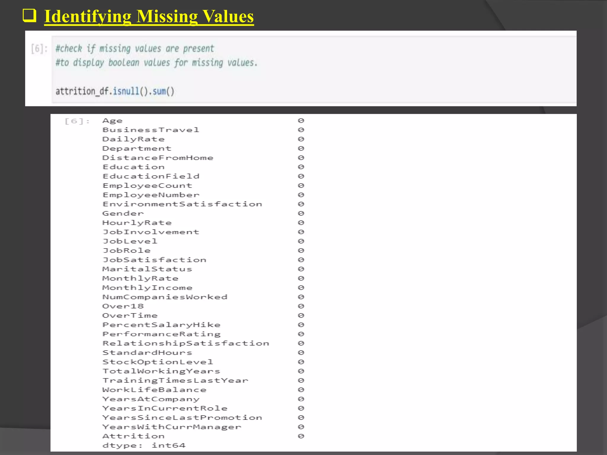  Identifying Missing Values
 