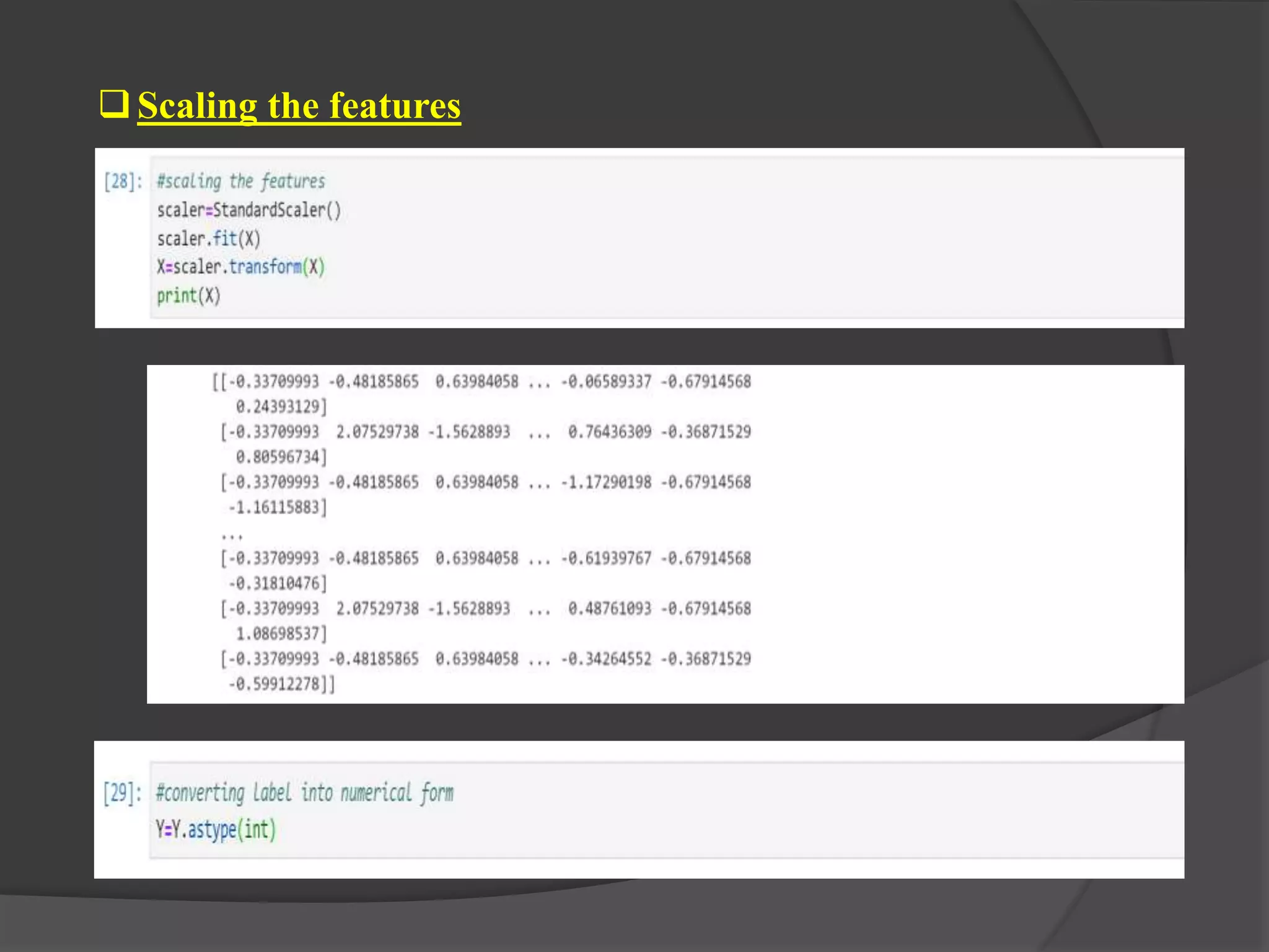 Scaling the features
 