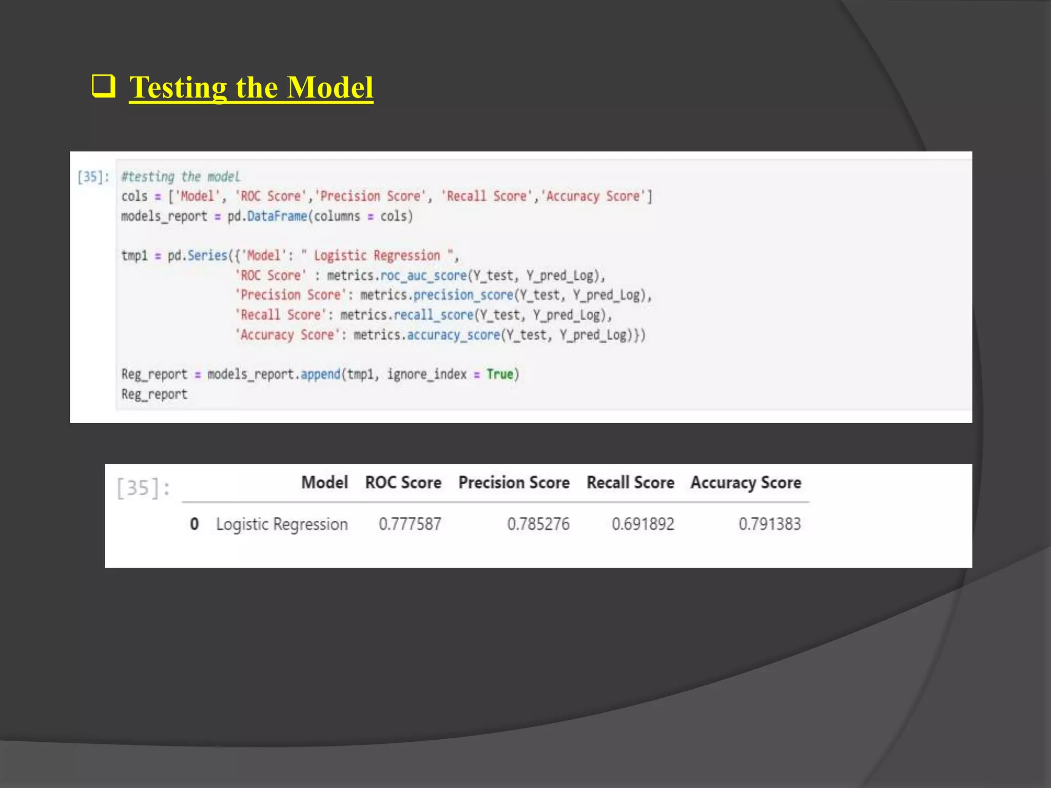  Testing the Model
 