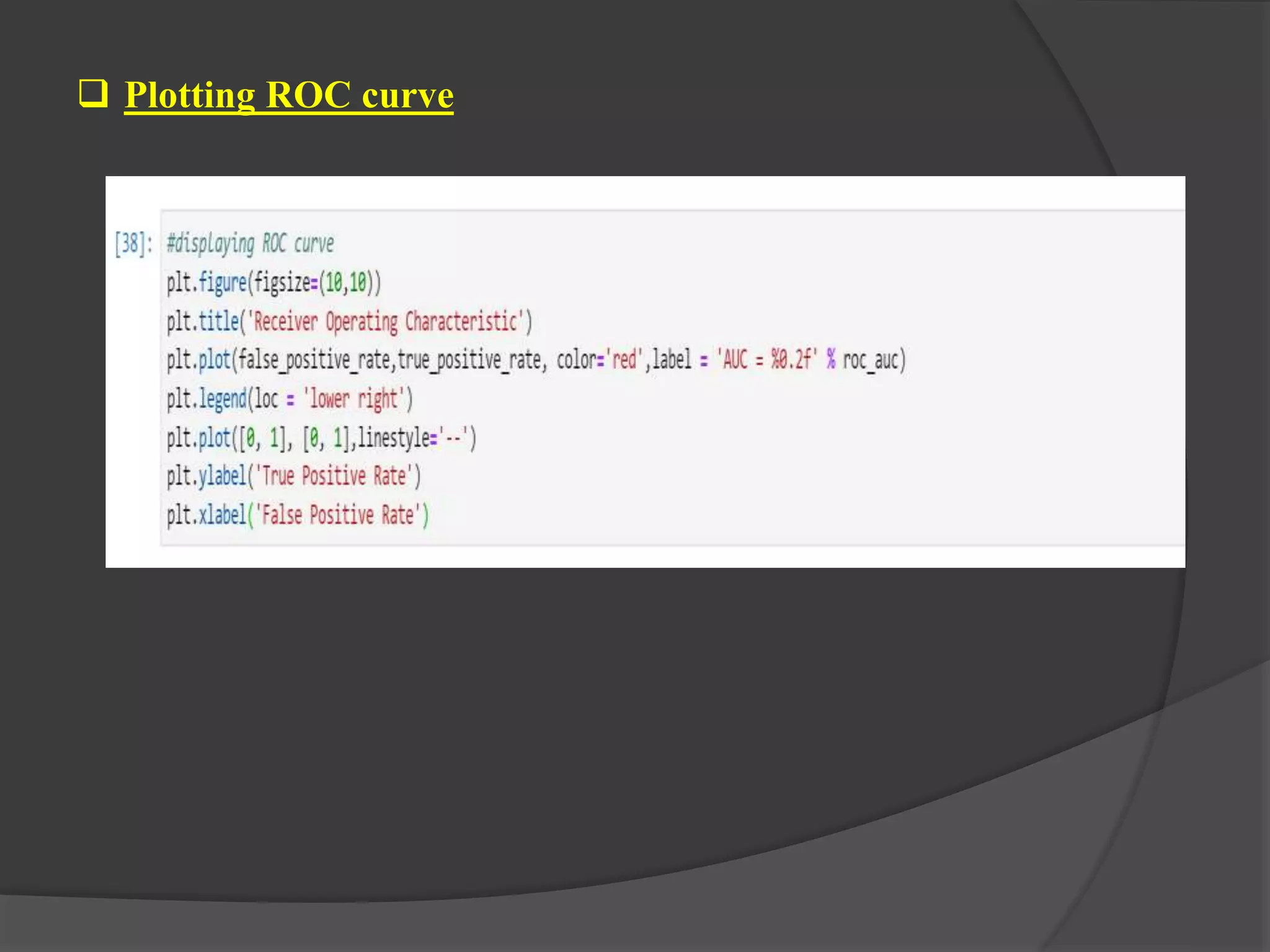  Plotting ROC curve
 