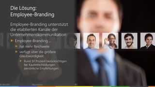 © vibrio 2017 http://vibrio.eu 6
Die Lösung:
Employee-Branding
Employee-Branding unterstützt
die etablierten Kanäle der
Unternehmenskommunikation
Employee-Branding …
hat mehr Reichweite
verfügt über die größere
Glaubwürdigkeit
Rund 50 Prozent berücksichtigen
bei Kaufentscheidungen
persönliche Empfehlungen.
 