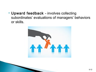 9-12
 Upward feedback - involves collecting
subordinates’ evaluations of managers’ behaviors
or skills.
 