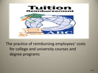 The practice of reimbursing employees’ costs
for college and university courses and
degree programs

9-13

 