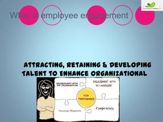 What is employee engagement

Attracting, Retaining & Developing
Talent to Enhance Organizational
Capability

 