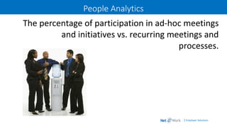 | Employer Solutions
People Analytics
The percentage of participation in ad-hoc meetings
and initiatives vs. recurring meetings and
processes.
 