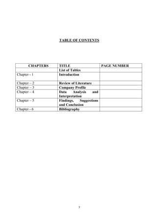 7
TABLE OF CONTENTS
CHAPTERS TITLE PAGE NUMBER
List of Tables
Chapter - 1 Introduction
Chapter – 2 Review of Literature
Ch...