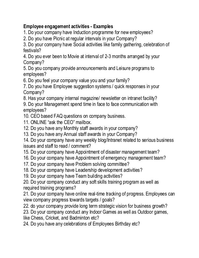 Employee engagement questionnaire