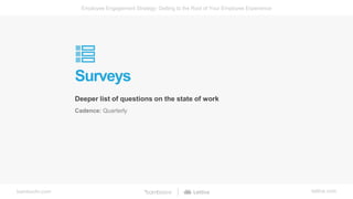 bamboohr.com lattice.com
Employee Engagement Strategy: Getting to the Root of Your Employee Experience
Surveys
Deeper list...