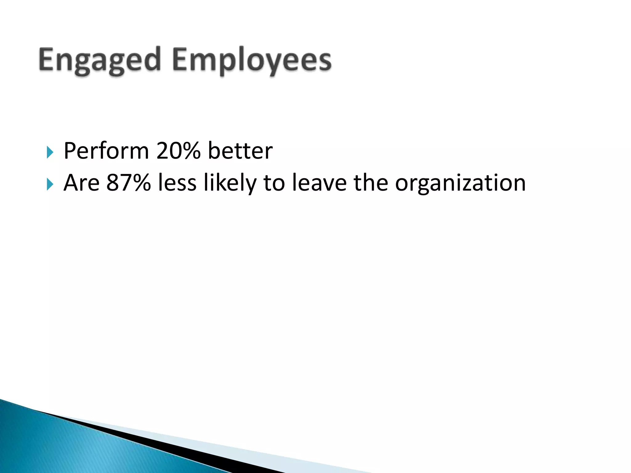  Perform 20% better
 Are 87% less likely to leave the organization
 