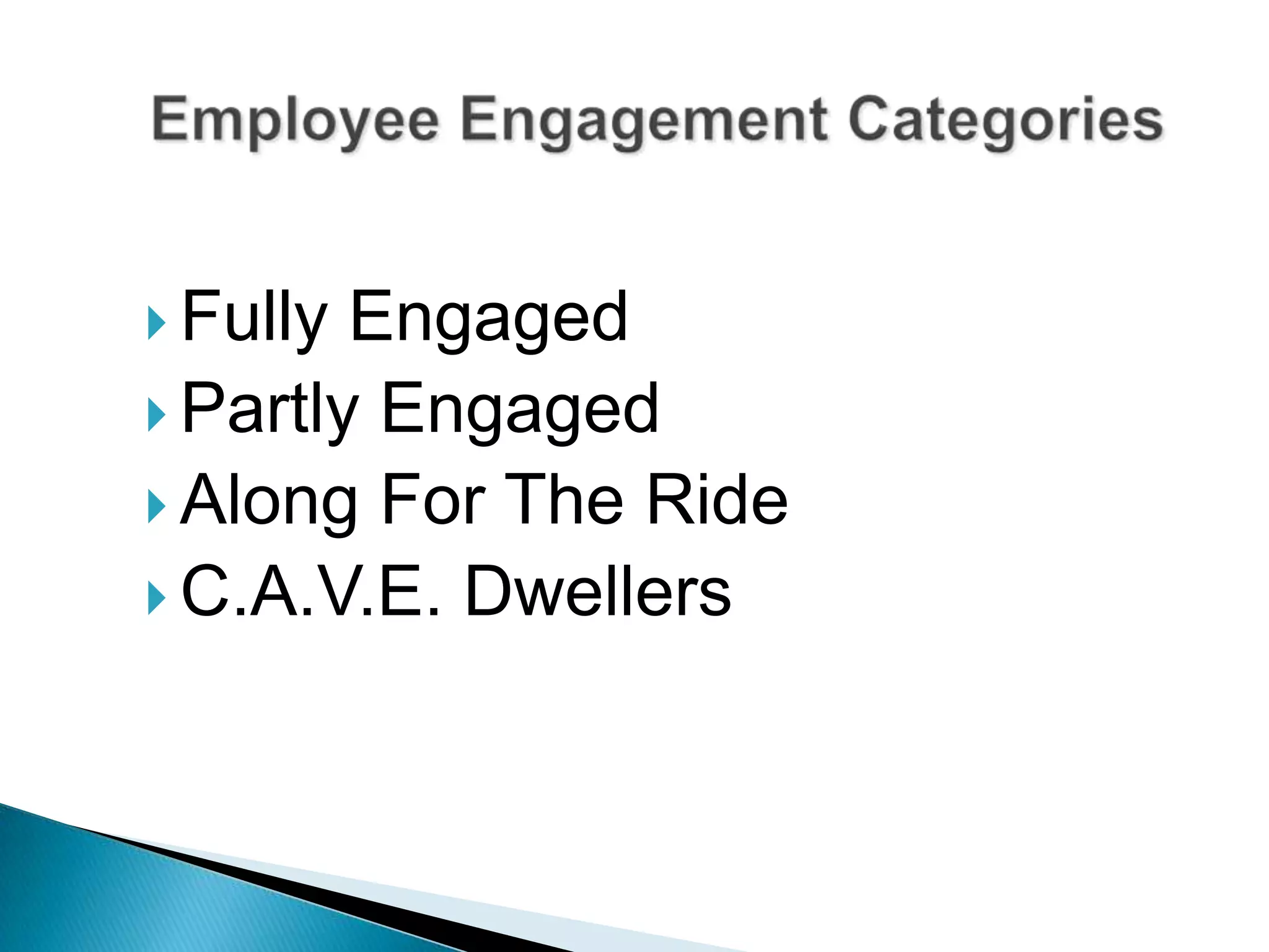  Fully Engaged
 Partly Engaged
 Along For The Ride
 C.A.V.E. Dwellers
 