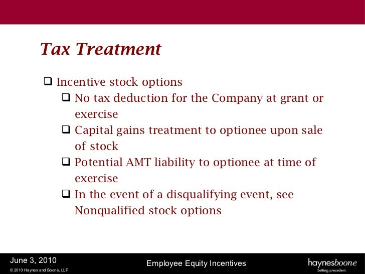 Tax treatment of incentive stock options