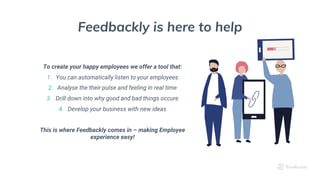 To create your happy employees we offer a tool that:
1. You can automatically listen to your employees
2. Analyse the thei...