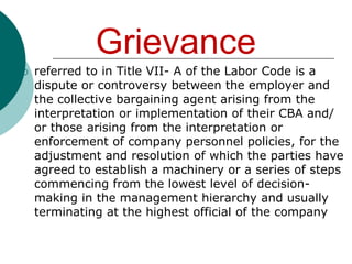 Causes of Grievances,[object Object],1. Differing application and interpretation of the Collective Bargaining Agreement,[object Object],[object Object],[object Object],[object Object]