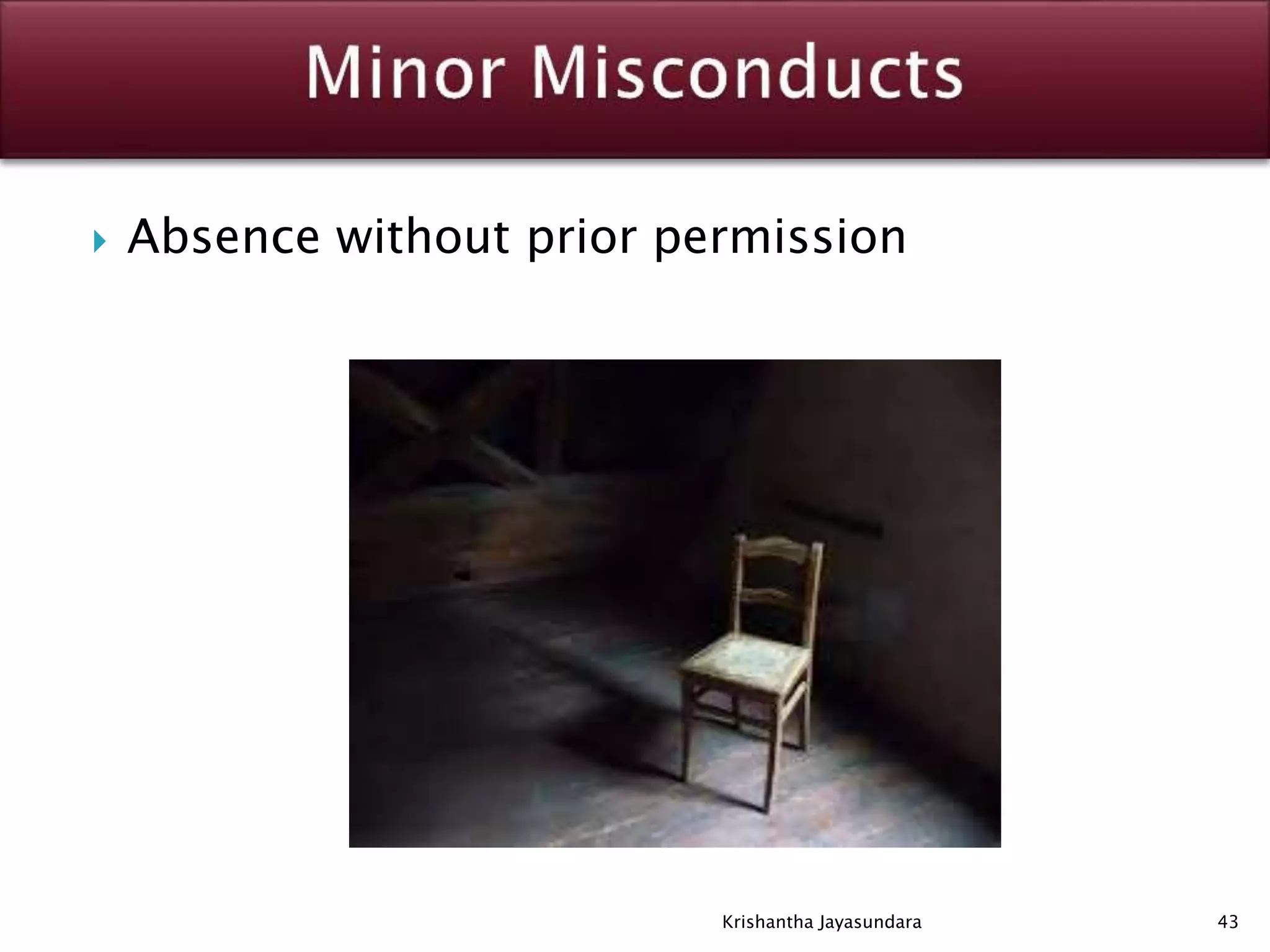  Absence without prior permission
43Krishantha Jayasundara
 