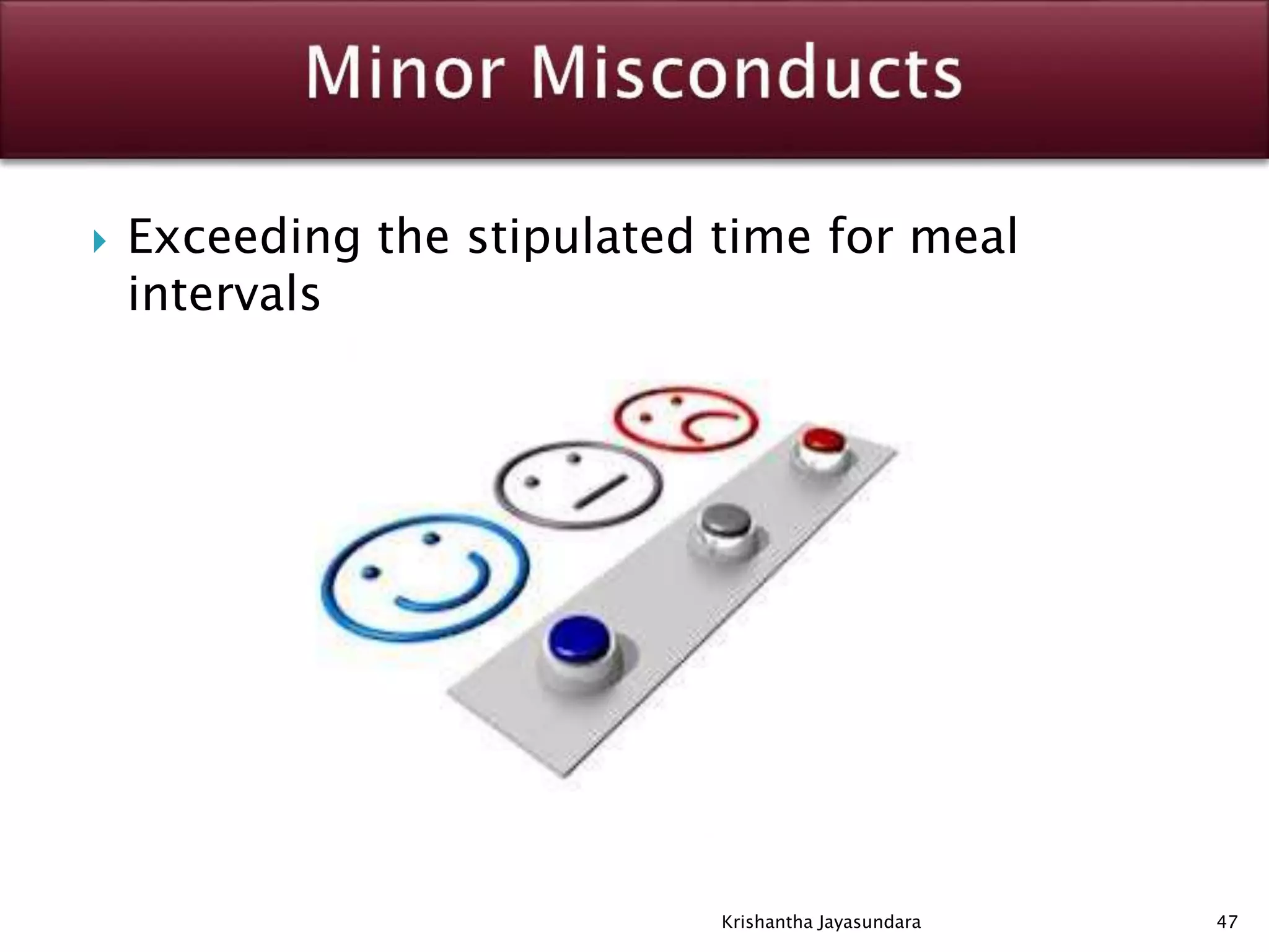  Exceeding the stipulated time for meal
intervals
47Krishantha Jayasundara
 
