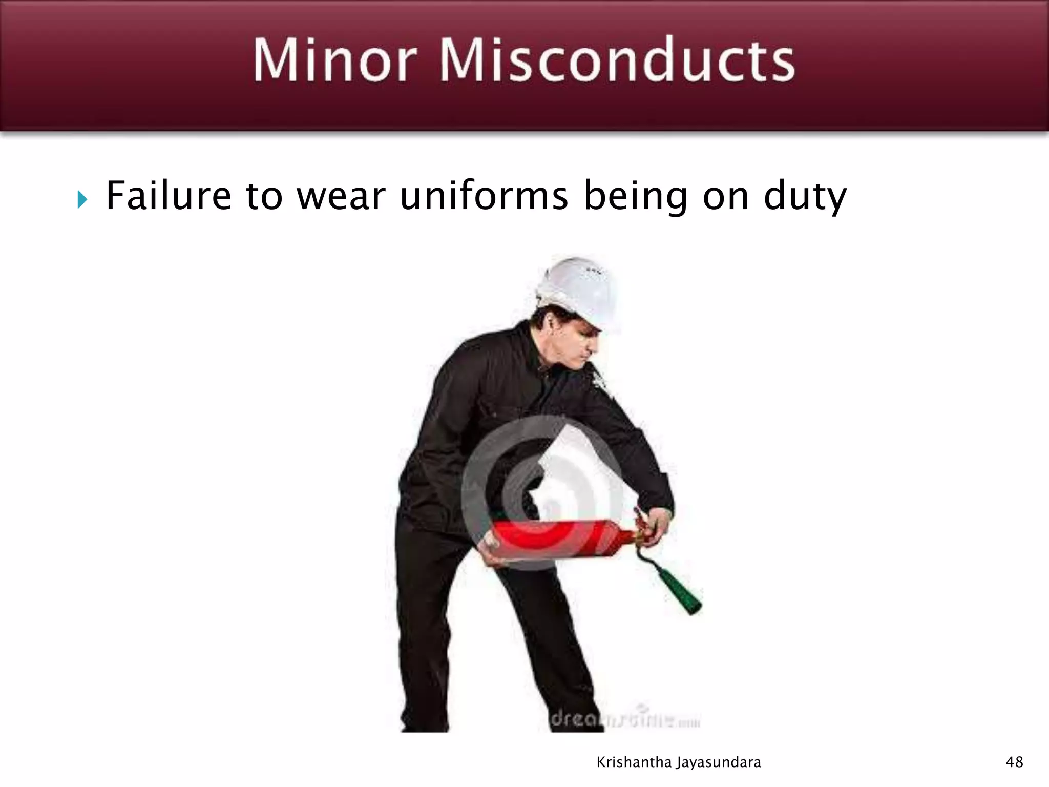  Failure to wear uniforms being on duty
48Krishantha Jayasundara
 