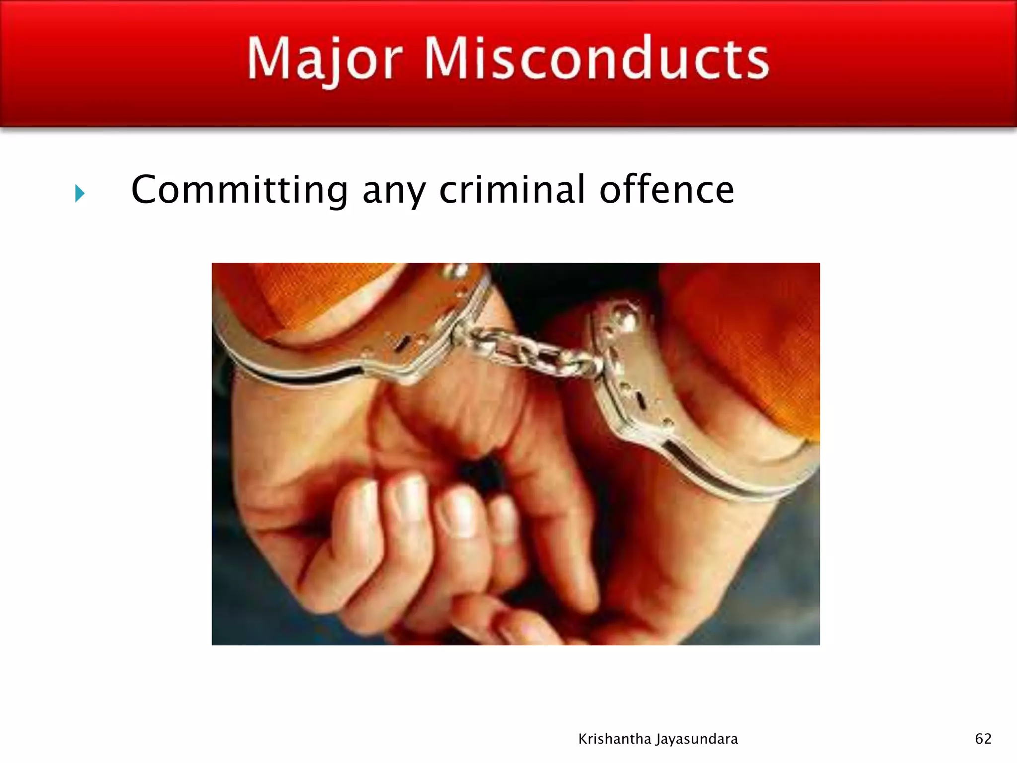  Committing any criminal offence
62Krishantha Jayasundara
 