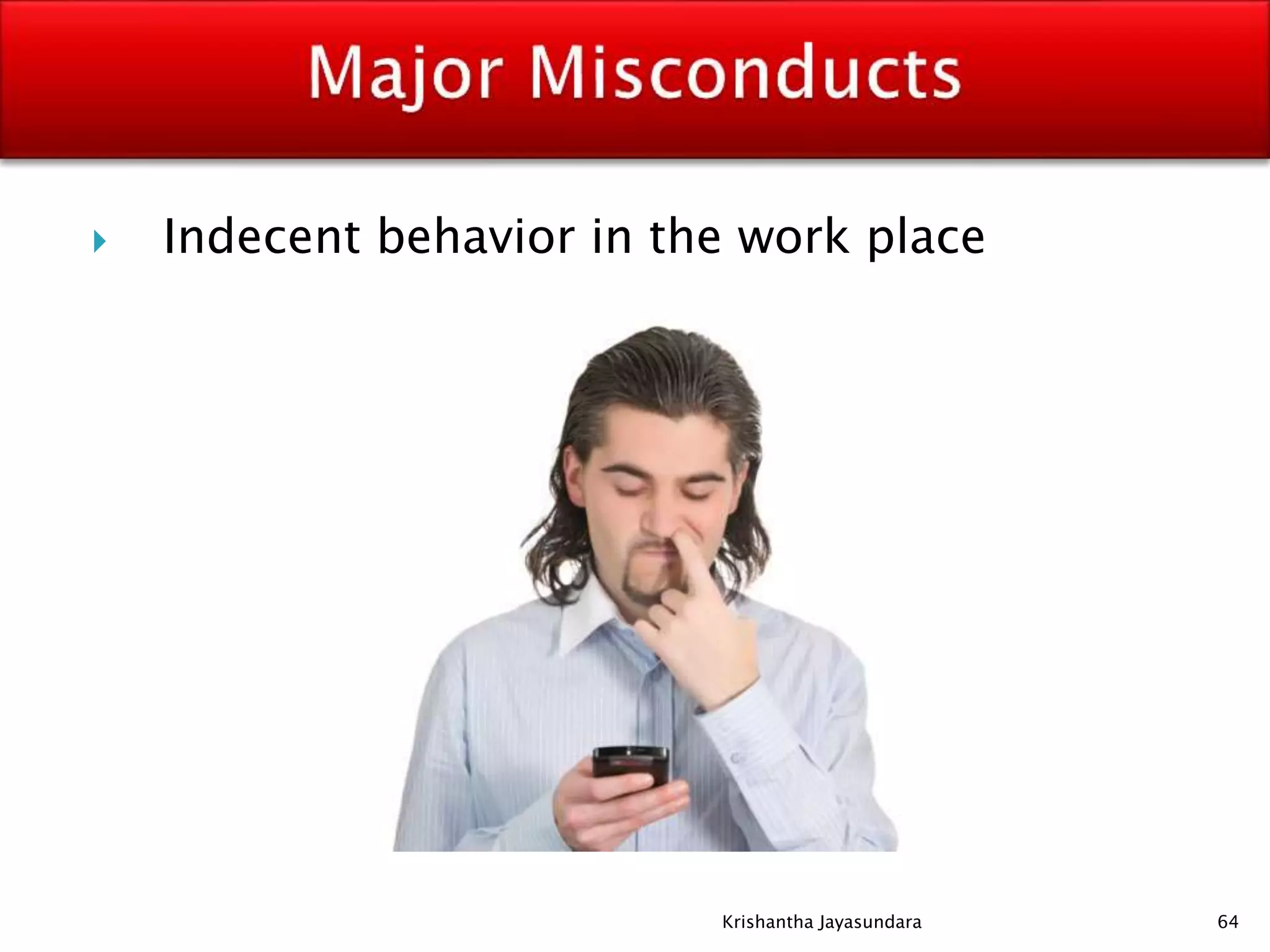  Indecent behavior in the work place
64Krishantha Jayasundara
 