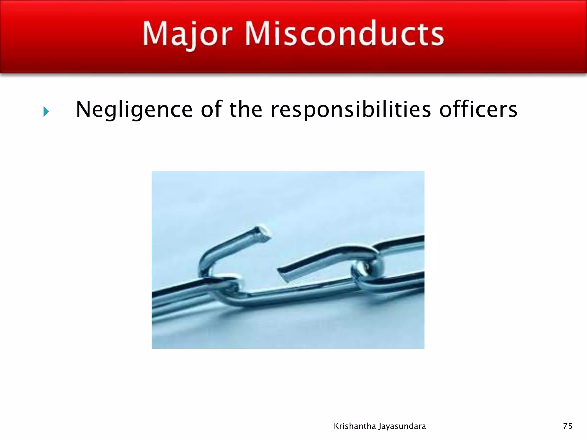  Negligence of the responsibilities officers
75Krishantha Jayasundara
 