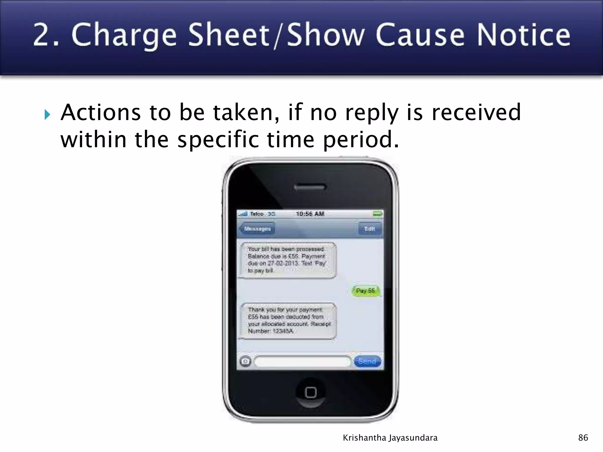  Actions to be taken, if no reply is received
within the specific time period.
86Krishantha Jayasundara
 
