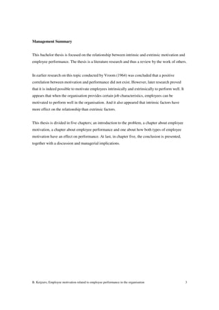 Employee motivation and performance | PDF