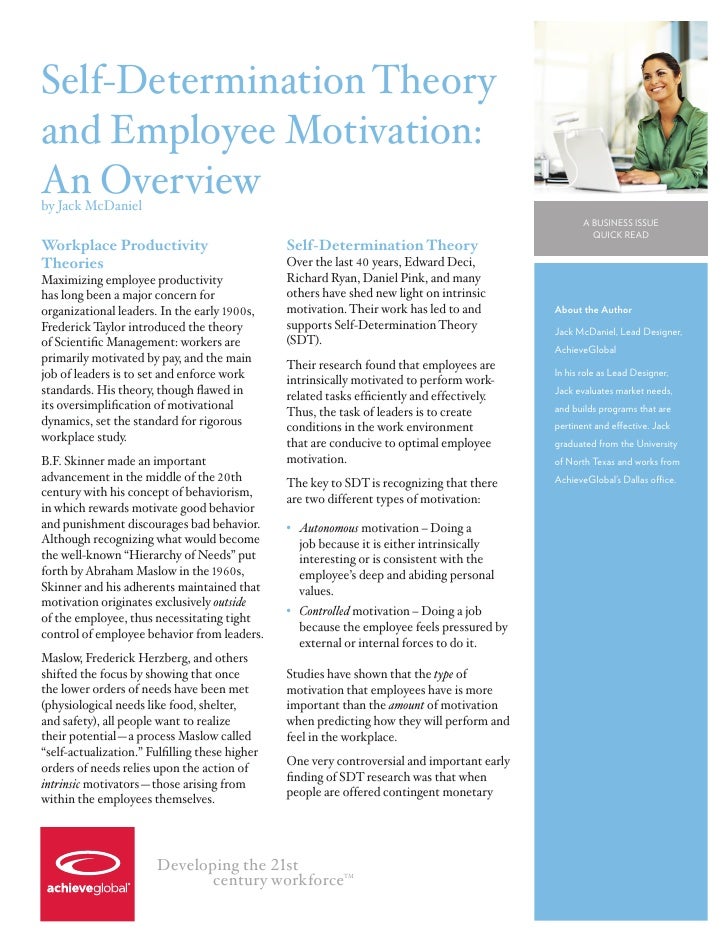 Self-Determination Theory and Employee Motivation An Overview