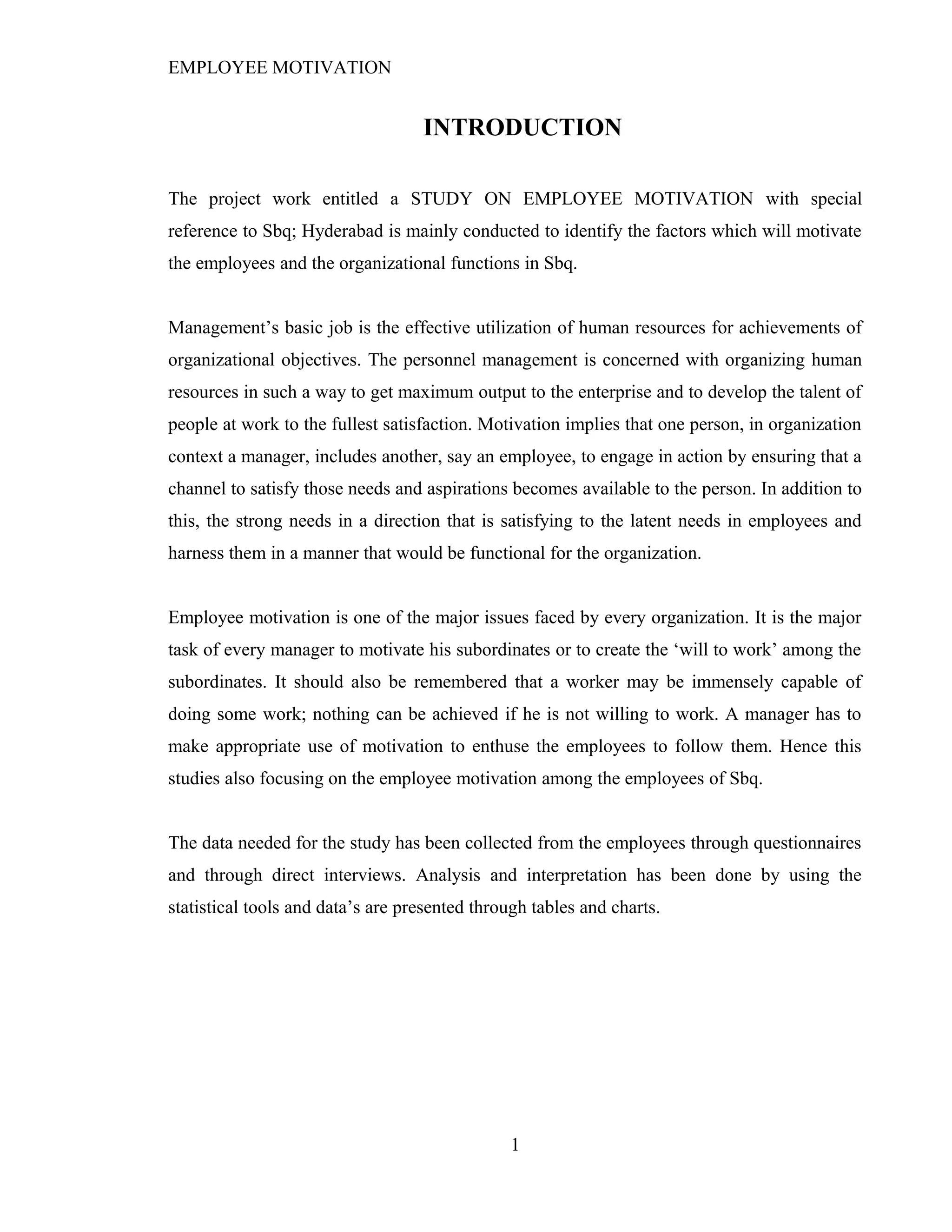 Employee motivation sbq project | DOC
