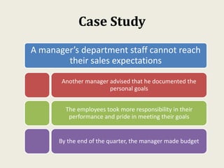 Case Study
A manager’s department staff cannot reach
their sales expectations
Another manager advised that he documented t...