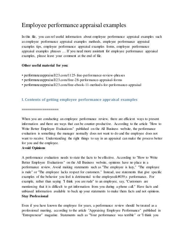 employee performance appraisal examples how to write an employee performance review