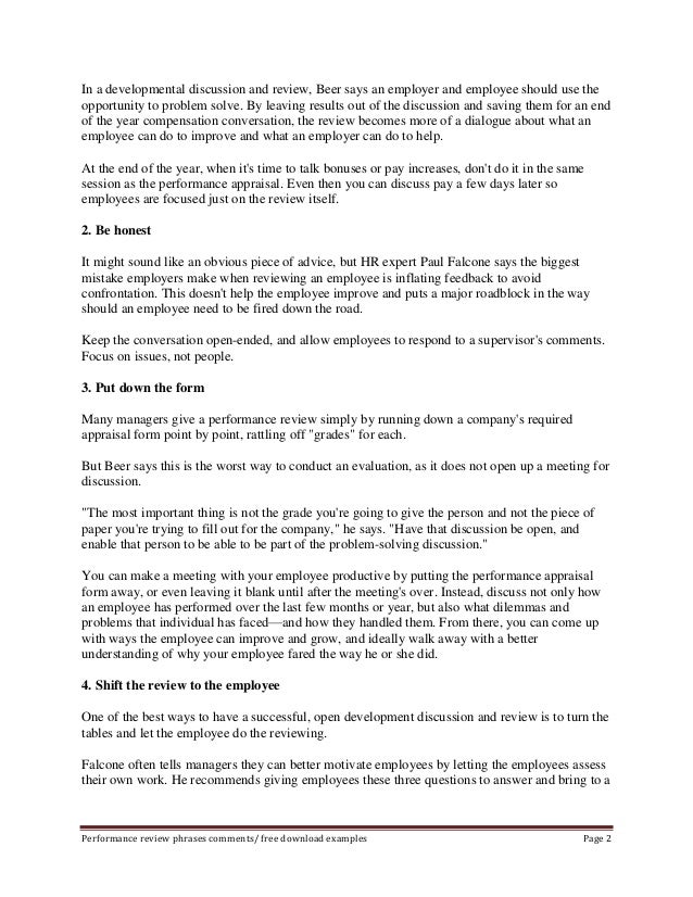 Employee performance review phrases
