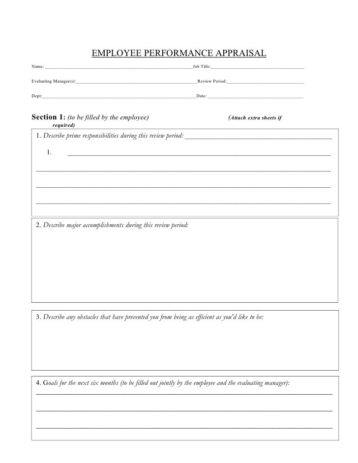 employee performance evaluation form sample performance appraisals forms