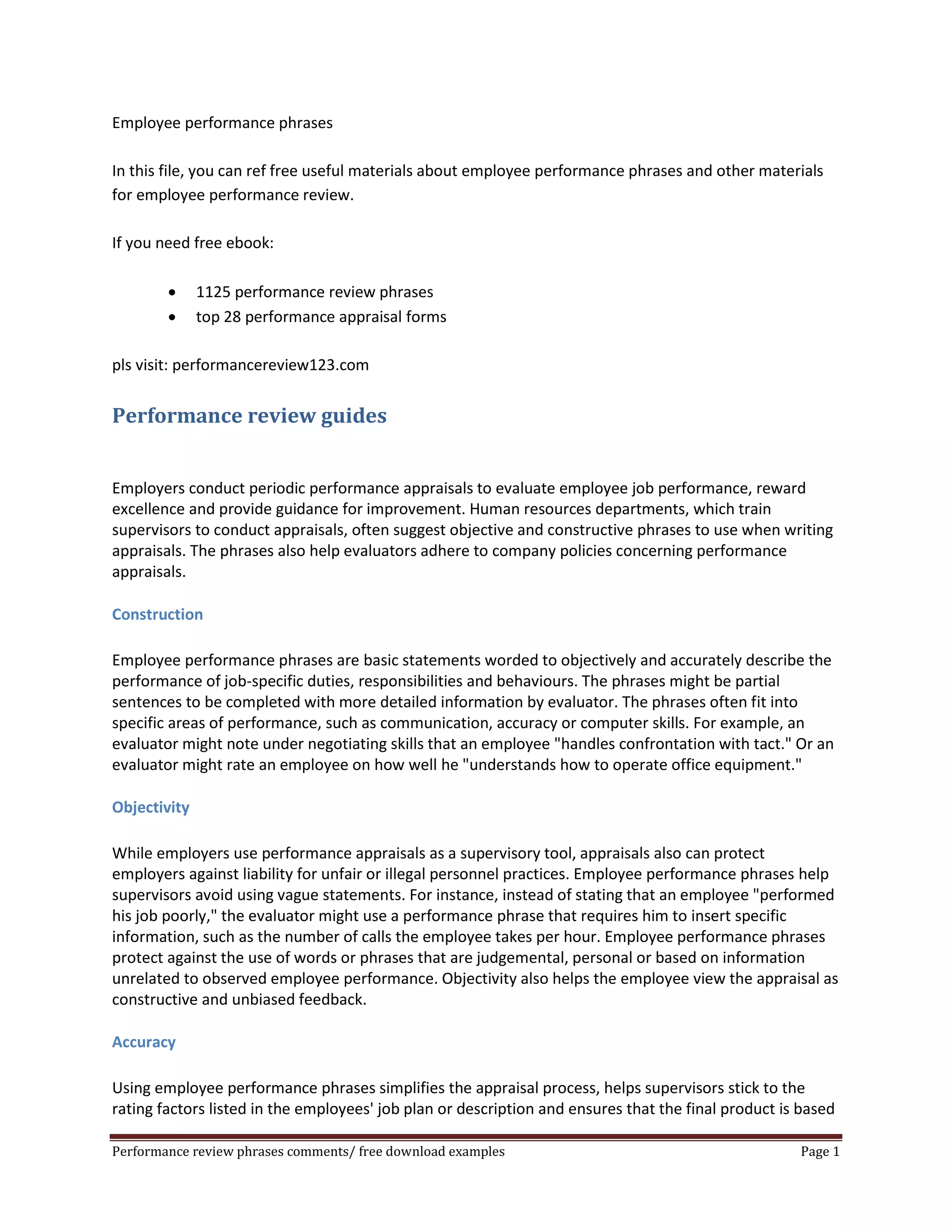 Employee performance phrases | DOCX