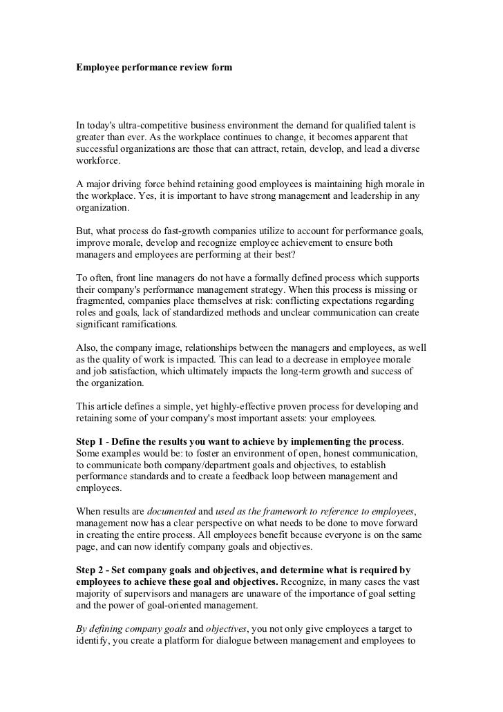 Employee Performance Review Form