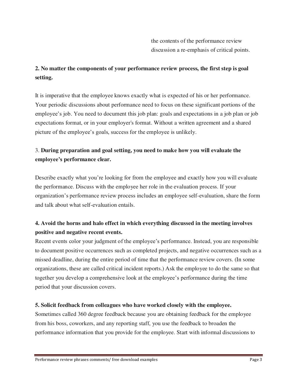 Employee performance review samples phrases